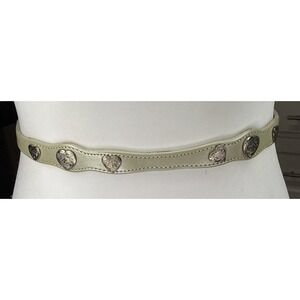 Vtg Leather Western Heart Concho Skinny Belt Dundee USA Cowgirl Rockabilly Sz 28